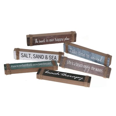 Wood Blocks With Rope Decor (Beach Therapy) (Asstd) - Set of 6