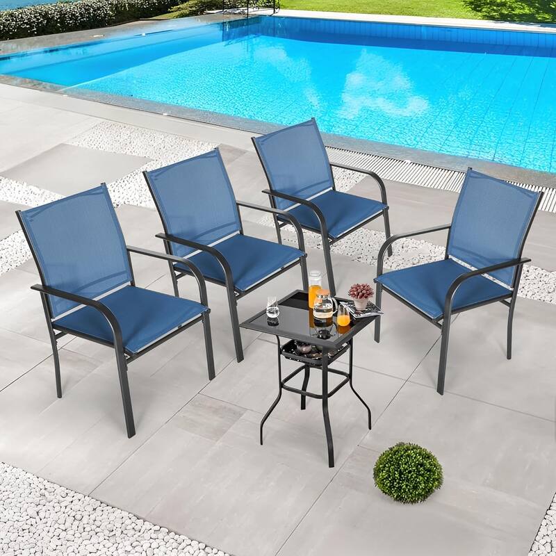 Outdoor Patio Dining Chairs Set of 4, Metal Frame Textilene Fabric Chairs with Armrest