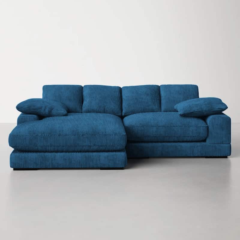 106 in. Wide Square Arm Polyester Fabric L-Shaped Sofa Deep-Seated Sectional Couches in Blue - 106"L×70"W×34"H