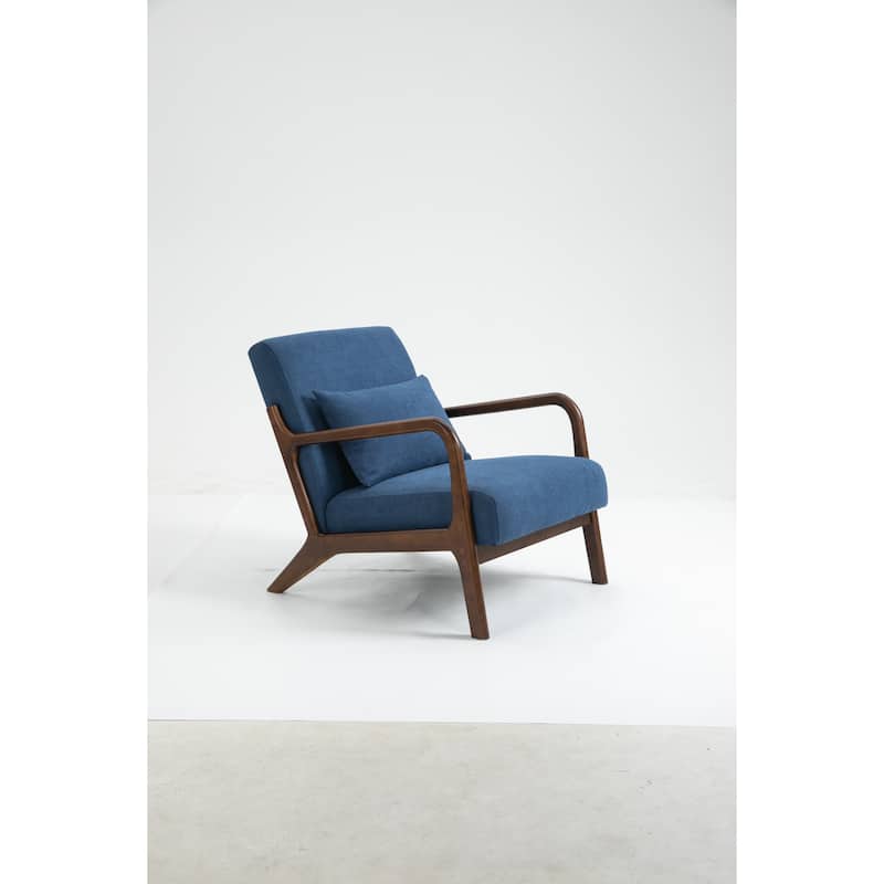 Mid Century Modern Accent Chair with Wood Frame, Upholstered Living Room Chairs with Waist Cushion, Reading Armchair