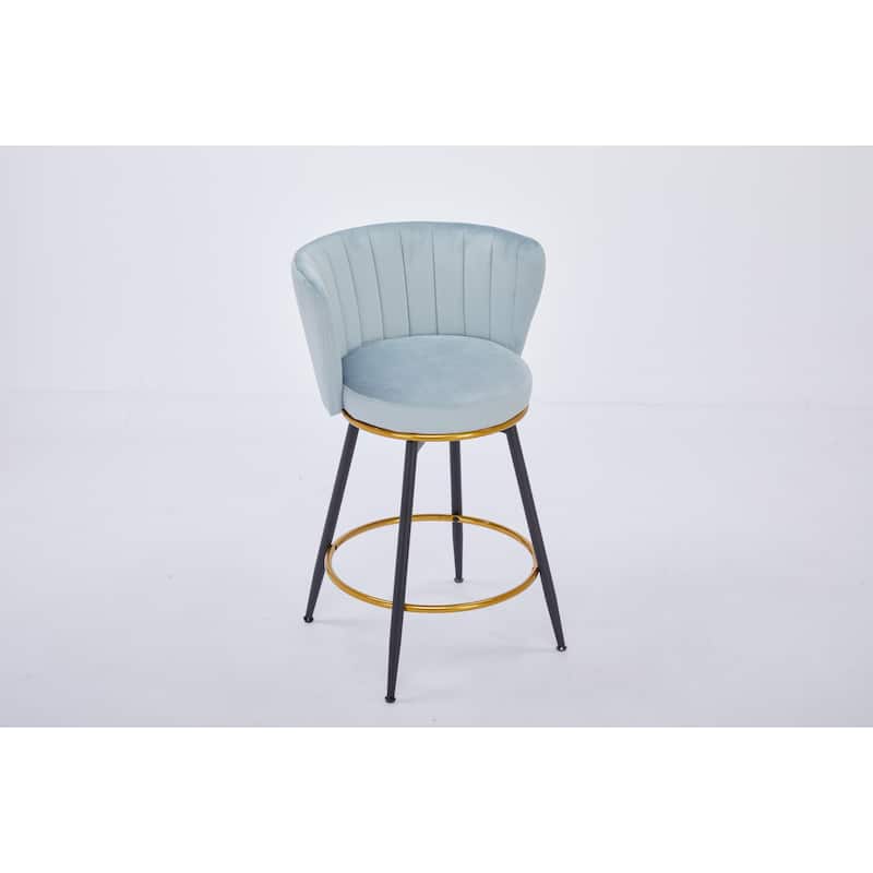 Set of 2 Contemporary Bar Stools with Rounded Padded Velvet Seat and Swivel Function