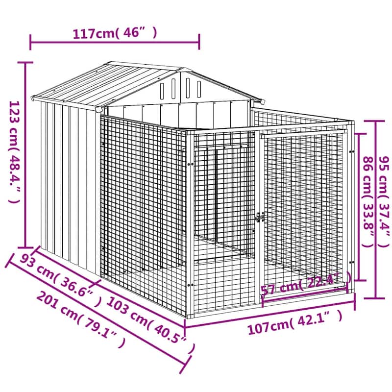 vidaXL Dog House with Run Light Gray/Anthracite multisize Galvanized Steel