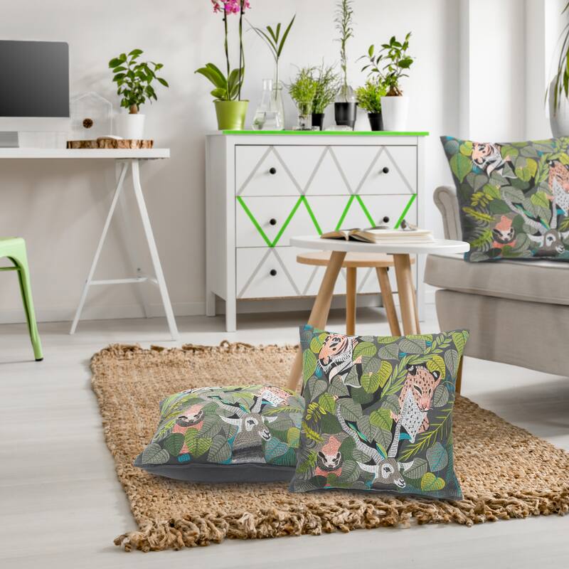 Sevita Jungle Scene Multicolored Throw Pillow - Accent - 20" x 20" - Polyester - Multi - Single
