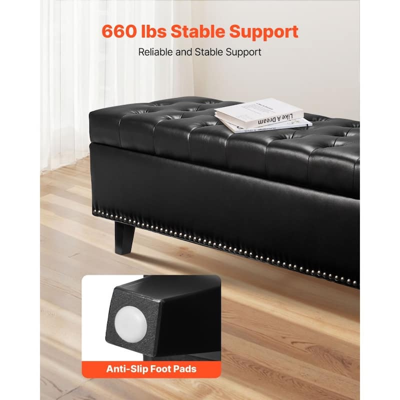 Modern PU Leather Storage Ottoman Bench with Spacious Hidden Storage and Comfortable Cushion - 51.37”L x 16.33”W x 17.33”H