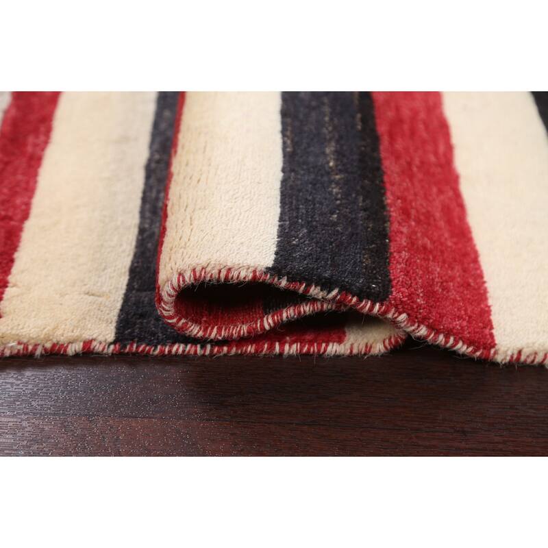 Contemporary Wool Striped Gabbeh Kashkoli Area Rug Hand-knotted Carpet - 2'1" x 3'0"