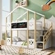 preview thumbnail 4 of 10, Stylish & Simple Twin over Twin House Bunk Bed with White Storage Staircase and Blackboards, for a Family with 2 Kids, White