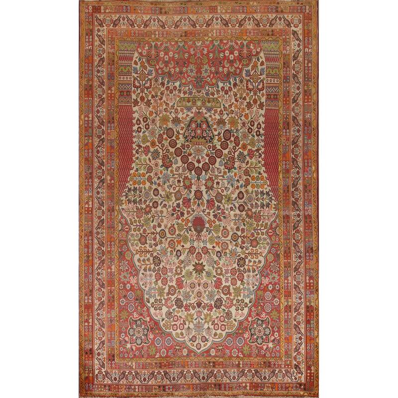 Hand Knotted Oriental 100% Wool Carpet Traditional Floral Beige & Ivories Kashkoli Area Rug - 10' 8'' X 7' 2''