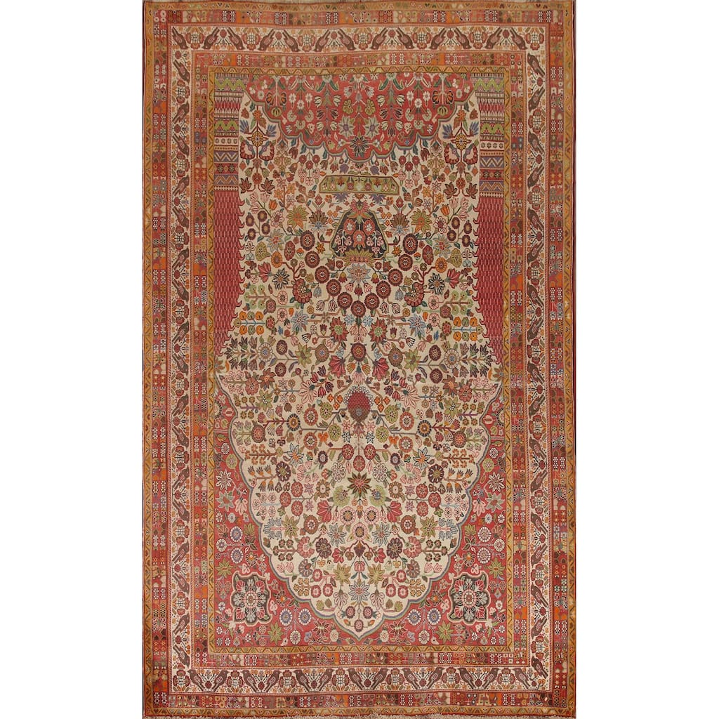 Hand Knotted Oriental 100% Wool Carpet Traditional Floral Beige & Ivories Kashkoli Area Rug - 10' 8'' X 7' 2''