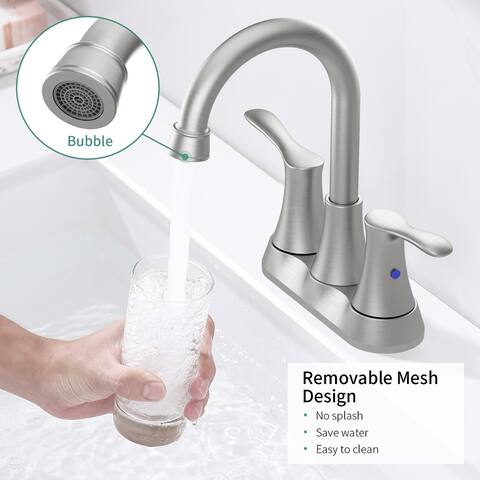 Bathroom Faucet Brushed Nickel, 4" 2-Handle centerset basin faucet with Pop-up Drain & Supply Lines
