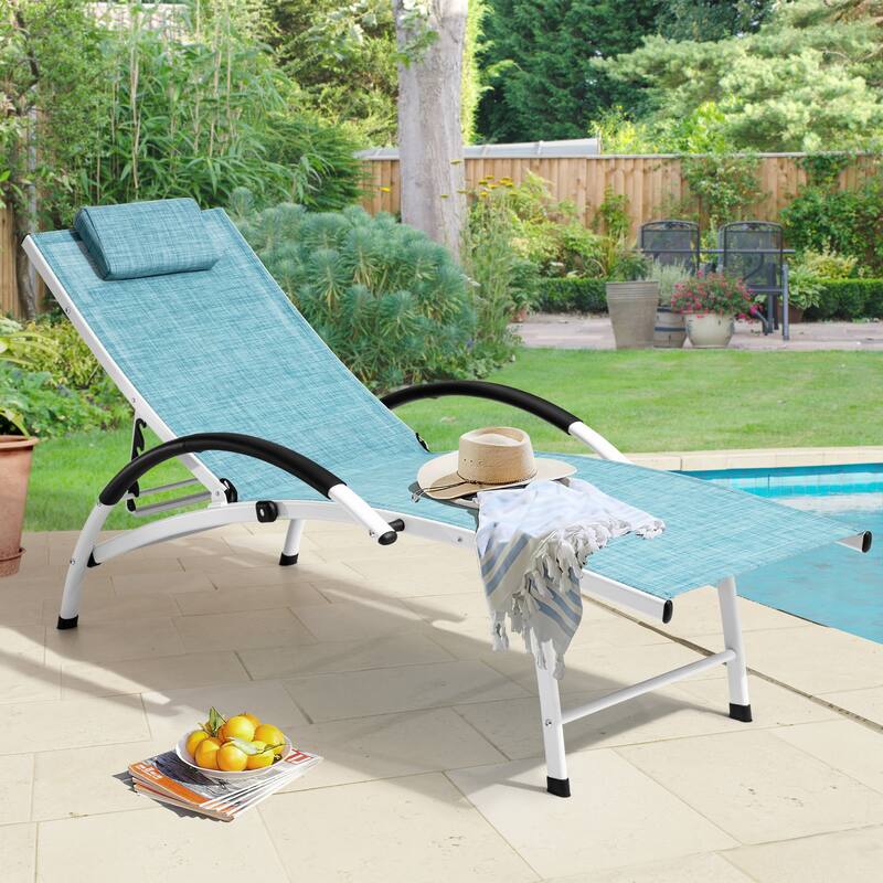Crestlive Products Outdoor Adjustable Reclining Chaise Lounge Chair with Armrest