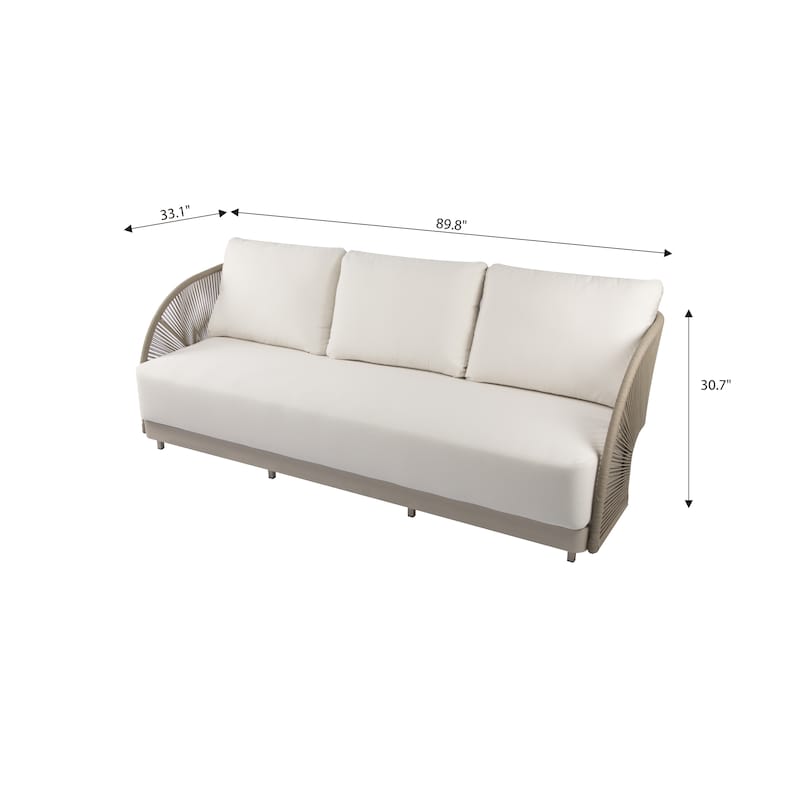 Elementi Malibu Outdoor Aluminum 3-Seat Sofa with Sunbrella® Cushions