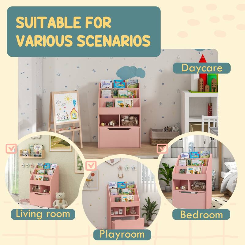 Kids Bookshelf and Toy Storage Organizer,with Storage Drawer for Books,with Wood Drawer,for Bedroom,Playroom,Nursery