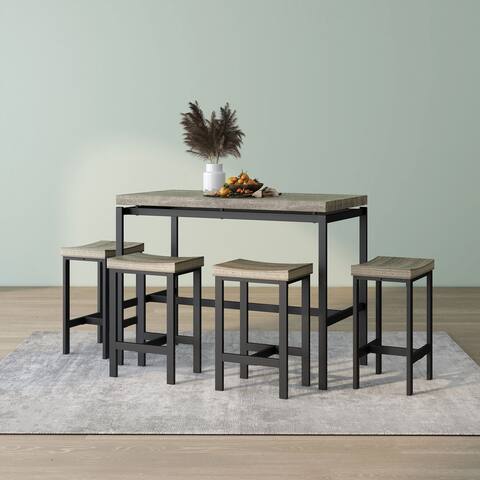 DH BASIC Grey and Black 5-Piece Counter Height Dining Set by Denhour