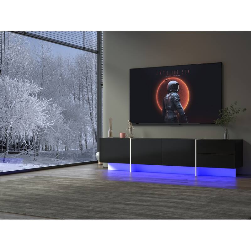 75 Inch TV Console with APP Control LED Lights, TV Stand, Entertainment Center - Black