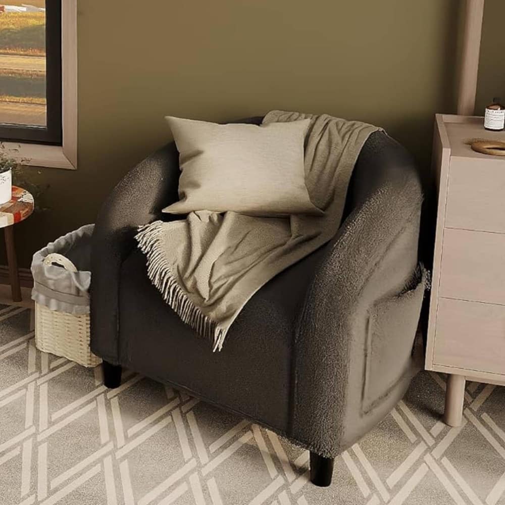 Furry Sherpa Accent Cozy Armrest Sofa Chair for Living Room Bedroom