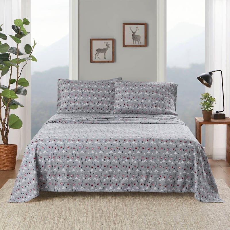Woolrich Cotton Flannel Sheet Set - King - Grey Ski Jump