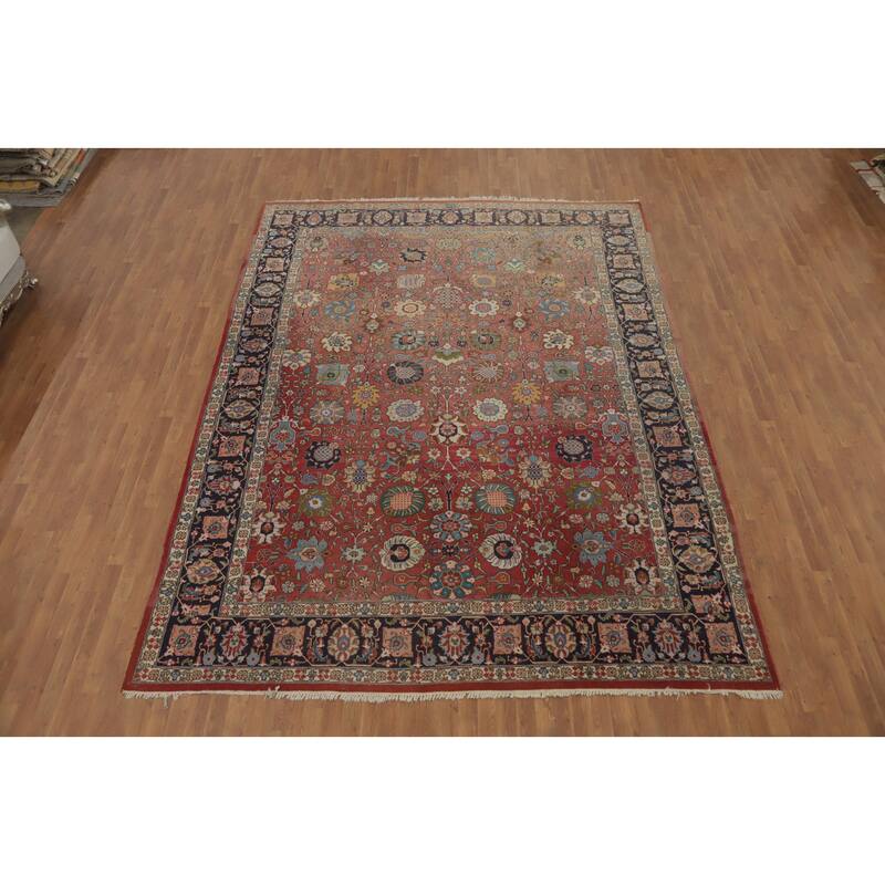 Hand Knotted Oriental 100% Wool Carpet Traditional Floral Oranges & Rust Tabriz Area Rug - 12' 11'' X 9' 8''