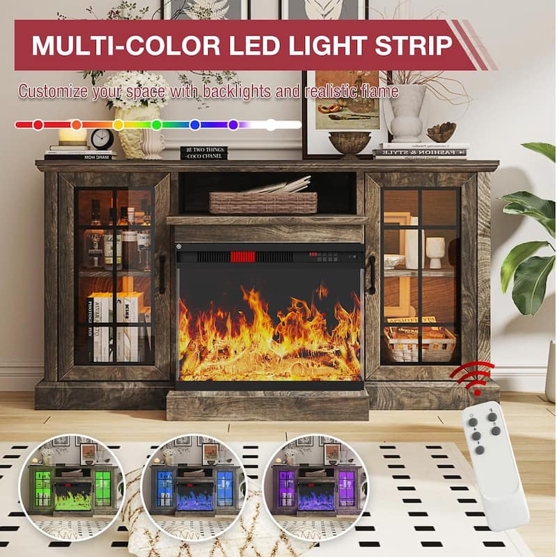 59''Fireplace TV Stand with 3-Sided Glass Electric Fireplace