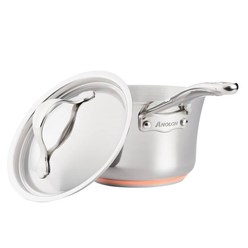 Anolon Nouvelle Copper Stainless Steel Sauce Pan with Lid, 3.5-Quart, Silver