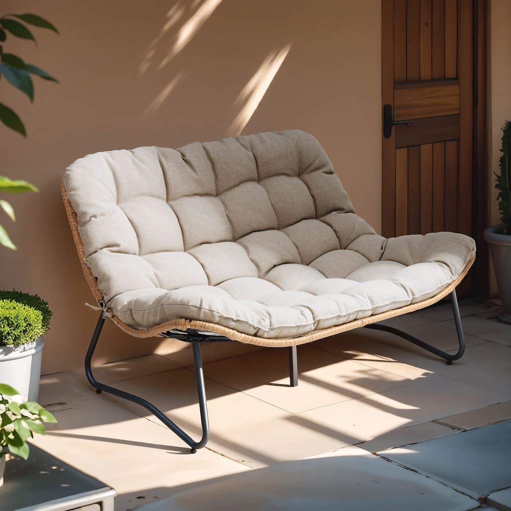 Outdoor Double Papasan Chair Loveseat Oversized PE Rattan Chair with Cushion