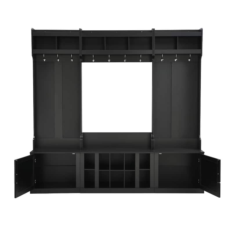 Wide Design Hall Tree with Storage and Bench, 4-IN-1 Multi-functional Entryway Bench with Coat Rack and Shoe Cubbies