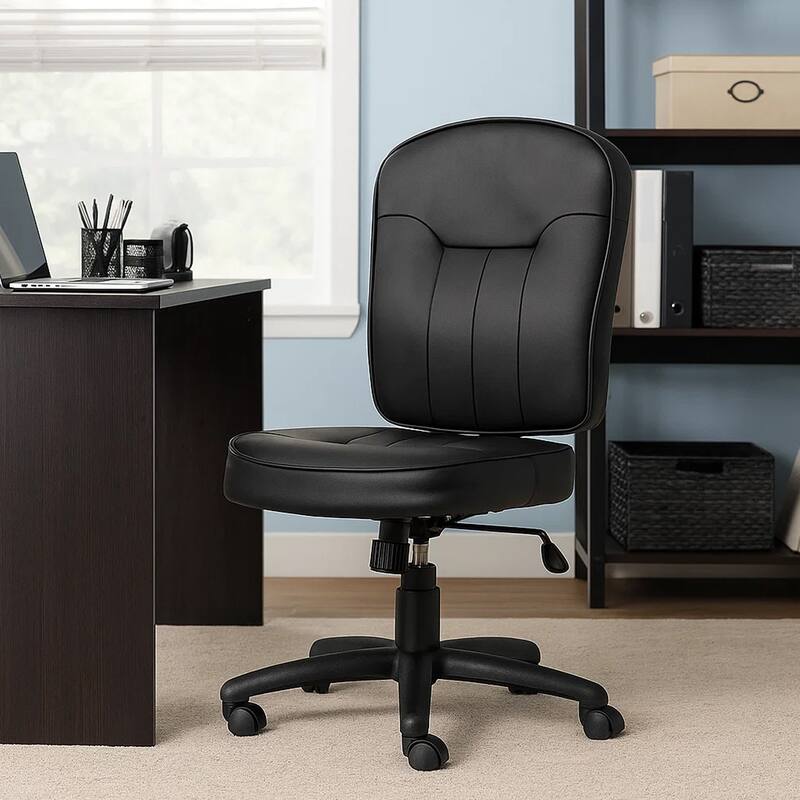 Sera Modern Task Chair, Mid Back Black LeatherPlus, Large Cushions