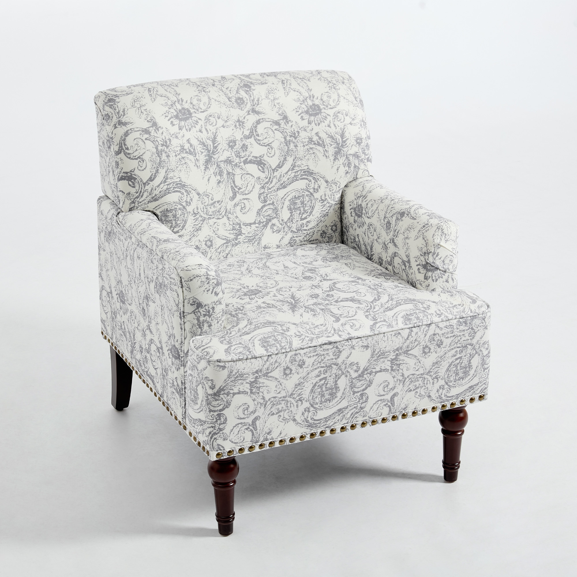 2 Set Upholstered Accent Chairs Nailhead Trim Armchairs