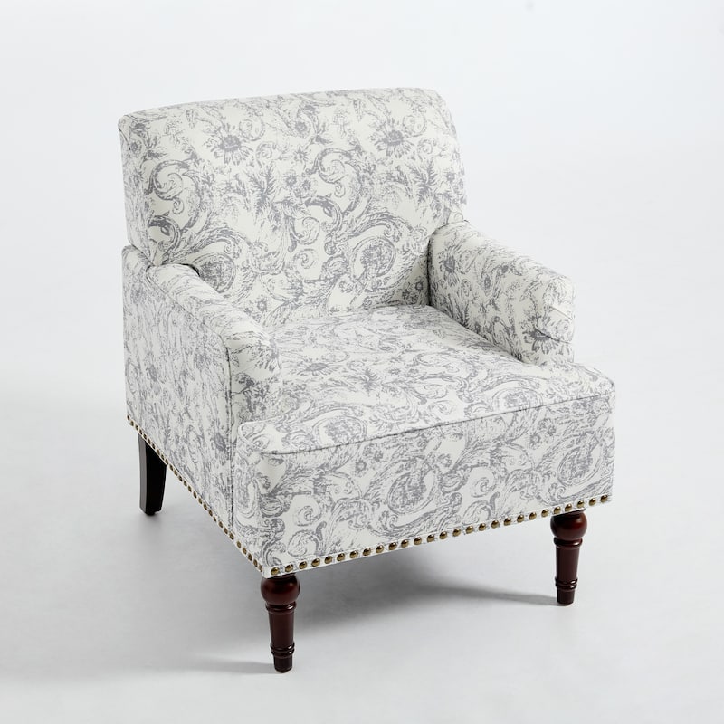 Linen Accent Chairs Nailhead Trim Armchairs with Wooden Legs