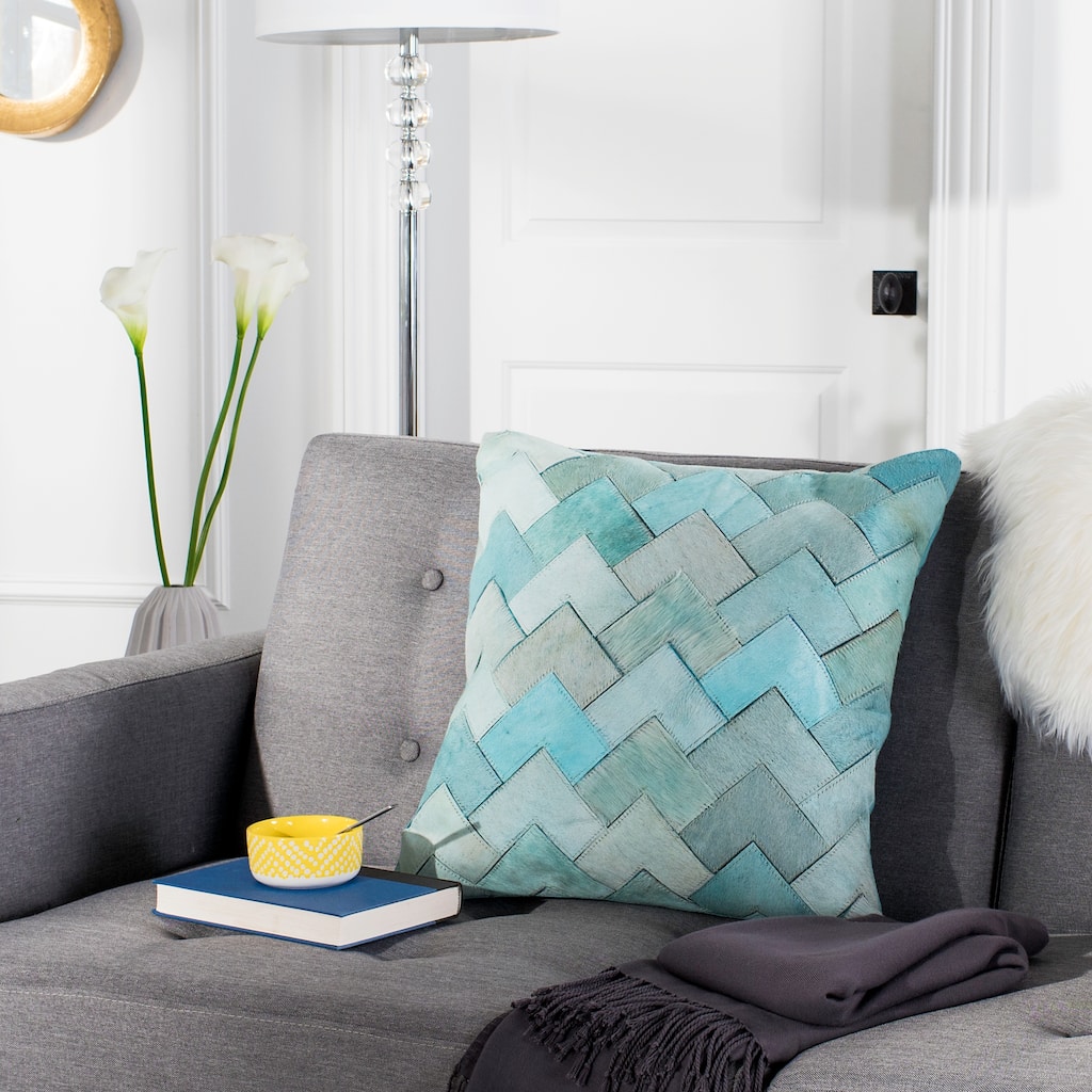 SAFAVIEH Begum Teal Cowhide 20-inch Pillow