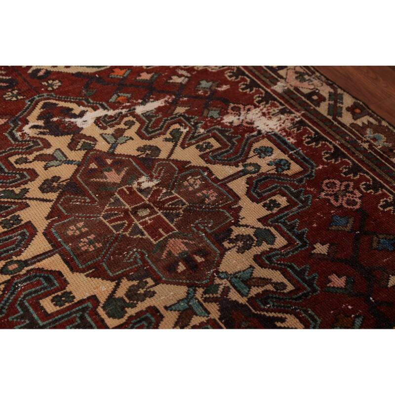 Red Geometric Bakhtiari Persian Rug Handmade Wool Carpet - 4'7" x 6'6"