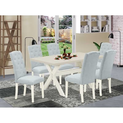 HomeStock 7-Pc Rectangle Natural Oak Finish Solid Wood Top Dining Table with 6 Parson-Chairs