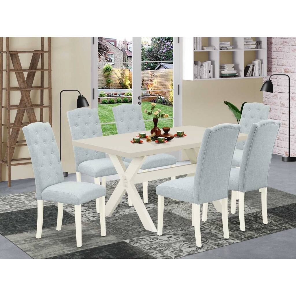 HomeStock 7-Pc Rectangle Natural Oak Finish Solid Wood Top Dining Table with 6 Parson-Chairs