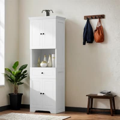 Tall Bathroom Cabinet with Four Doors,Large Storage Space Open Shelve