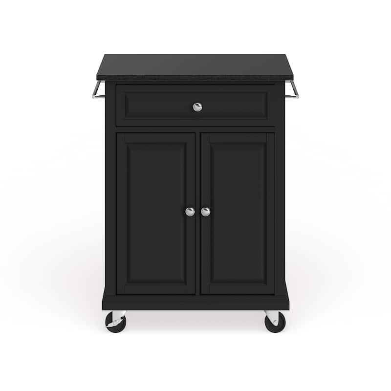 Crosley Compact Solid Black Granite Top Portable Kitchen Cart/ Island in Black Finish - 18"d x 31"w x 35.5"h