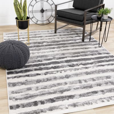 Flynn Collection - Grey Distressed Stripes Rug