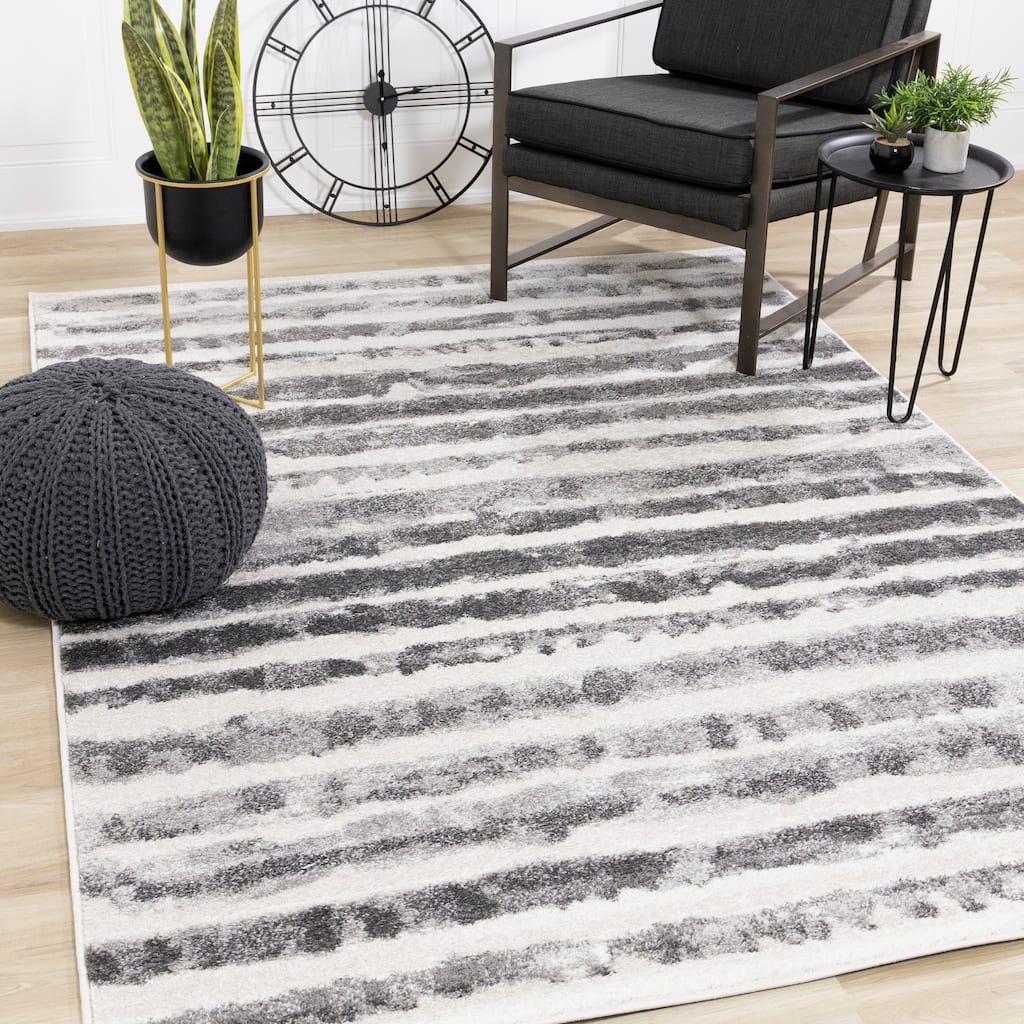 Flynn Collection - Grey Distressed Stripes Rug