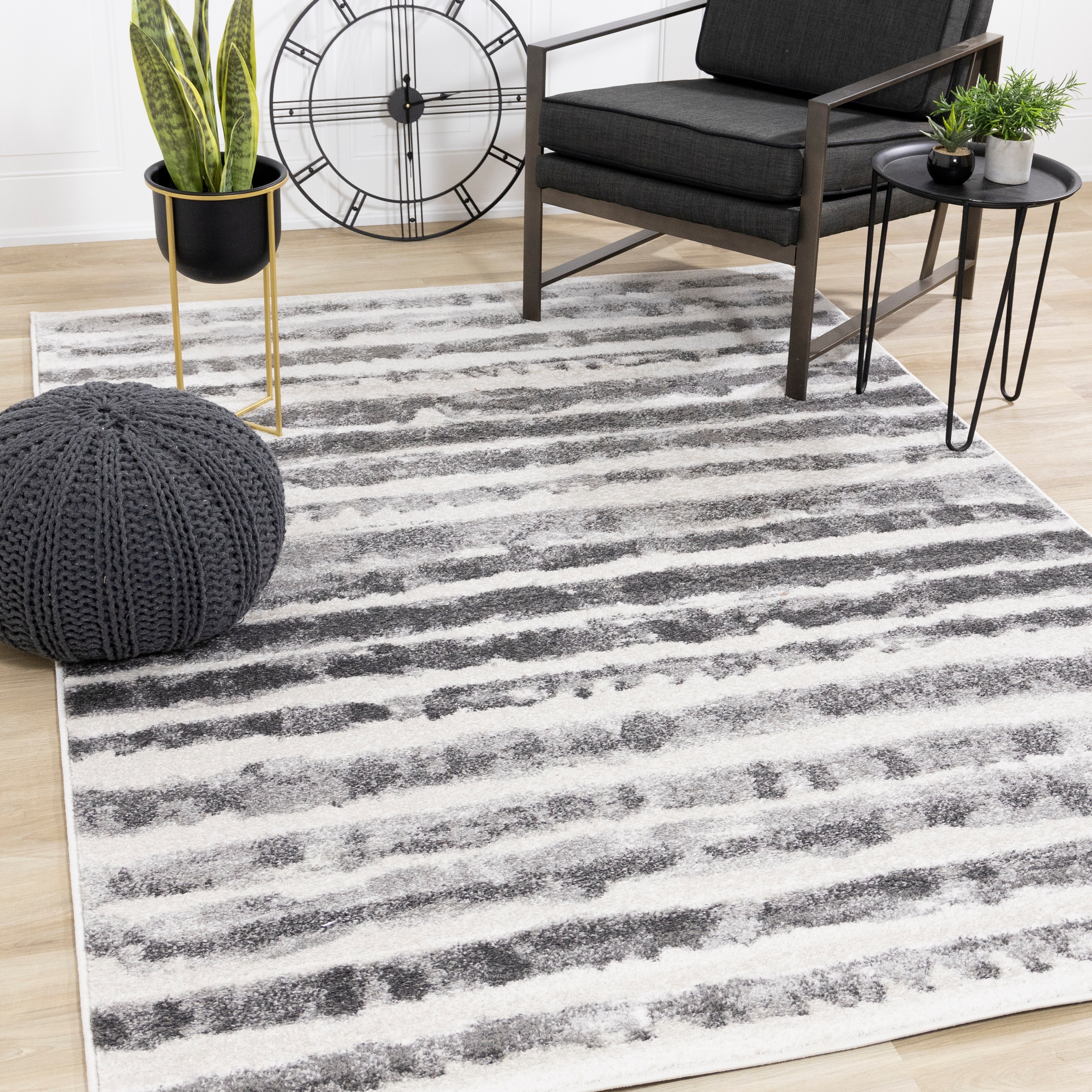 Flynn Collection - Grey Distressed Stripes Rug