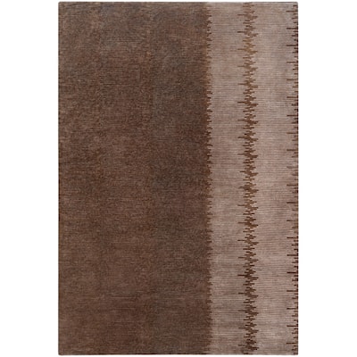 Hand-knotted Contemporary Brown Memorial Wool Abstract Area Rug - 2' x 3' - 2' x 3'