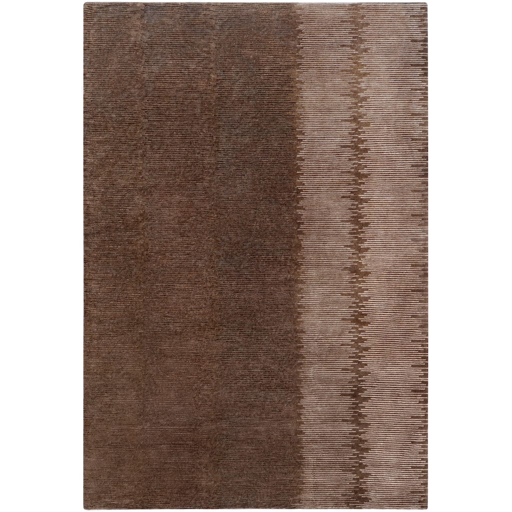 Hand-knotted Contemporary Brown Memorial Wool Abstract Area Rug - 2' x 3' - 2' x 3'