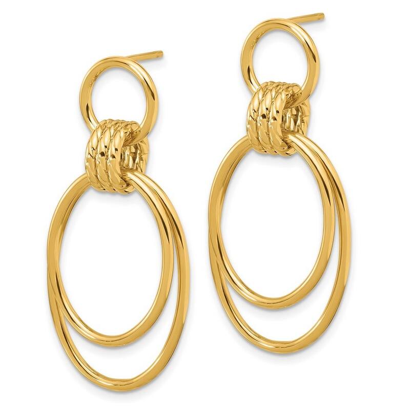 Curata 14k Yellow Gold Polished Textured Guardian Angel Post Earrings - 42.2x19.5mm