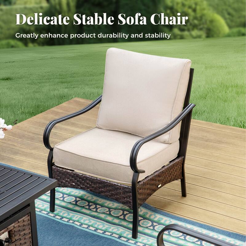 MAISON ARTS Modern Outdoor Patio Furniture Set with Waterproof Cushions - 5-Piece Wicker & Metal Conversation Set