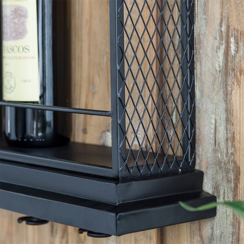 26x5.1x28.3" Floating Wine Bar Shelf w/Glass Holder & Display Shelves