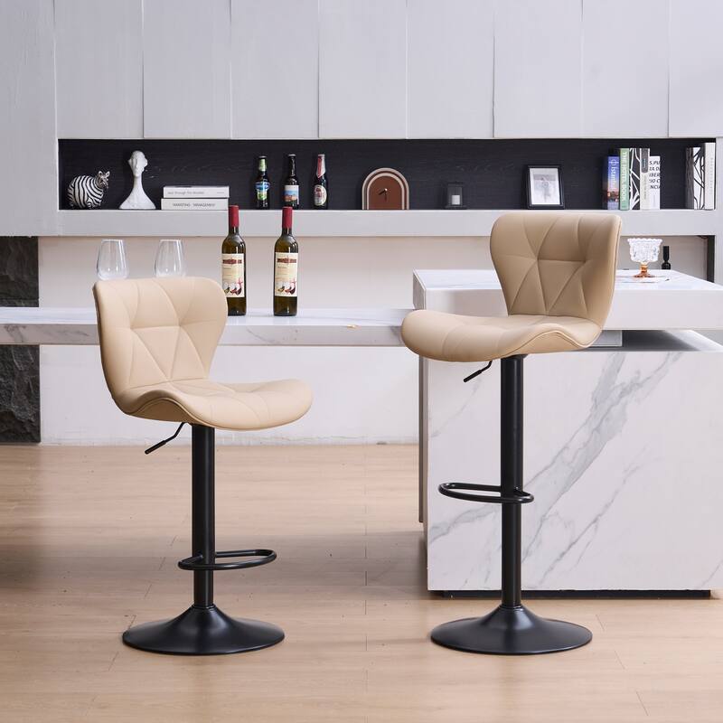 Set of 2 Modern Adjustable Height Bar Stools Padded PU Leather Swivel Stools
