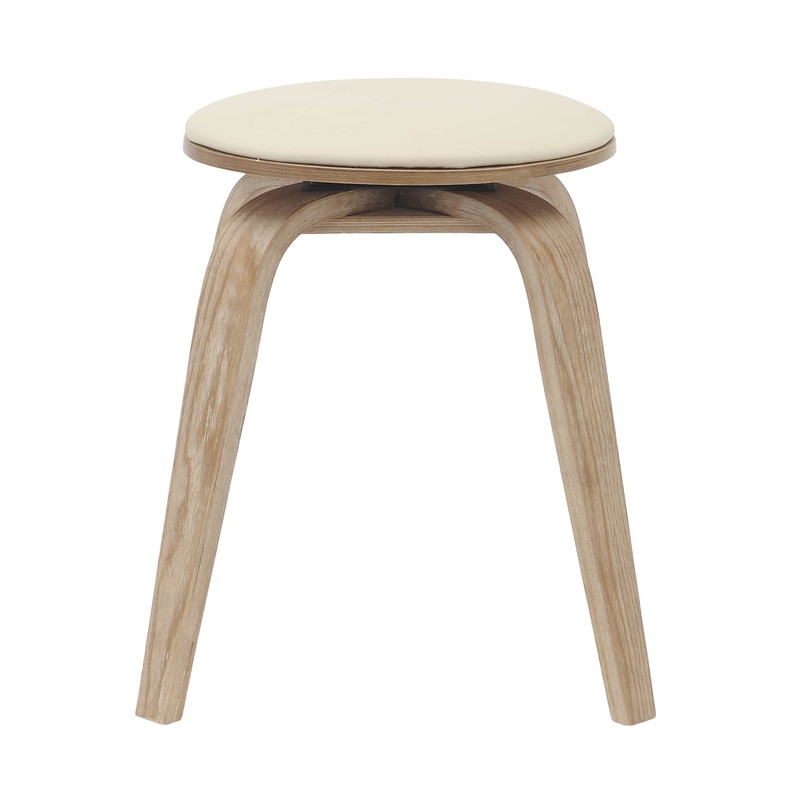 Pelya Minimalist Modern Round Counter Stool with Leather Seat & Poplar Wood Frame 360° Swivel Kitchen Bar Stool