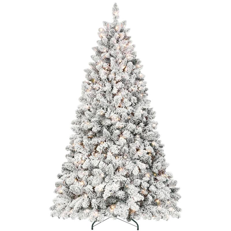HomeRoots 4' White Pre Lit Full Flocked Fir Christmas Tree - 32.00 in. x 48.00 in. x 32.00 in.