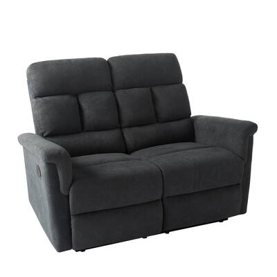 Ron 54 Inch 2 Seater Reclining Loveseat, Pillow Top Arms, Wood Frame, Gray