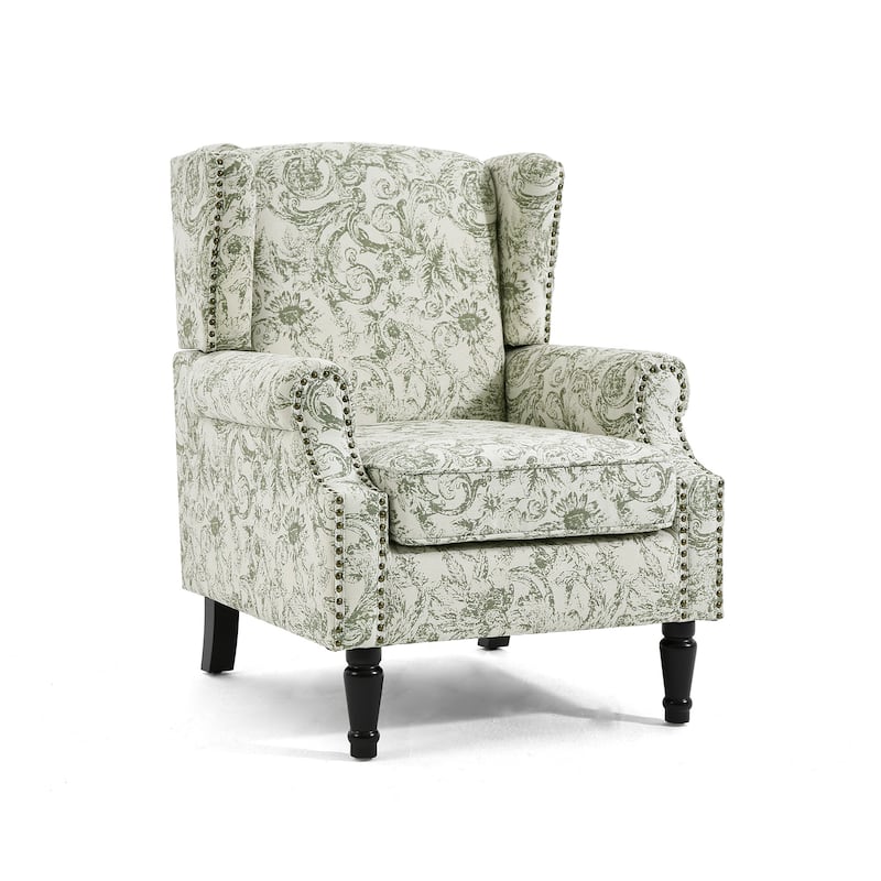 2 Set Transitional Patterned Wingback Accent Chairs with NailHead
