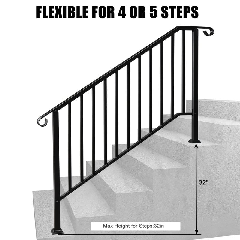 Outdoor Metal 4-Step Handrail Stair Railing