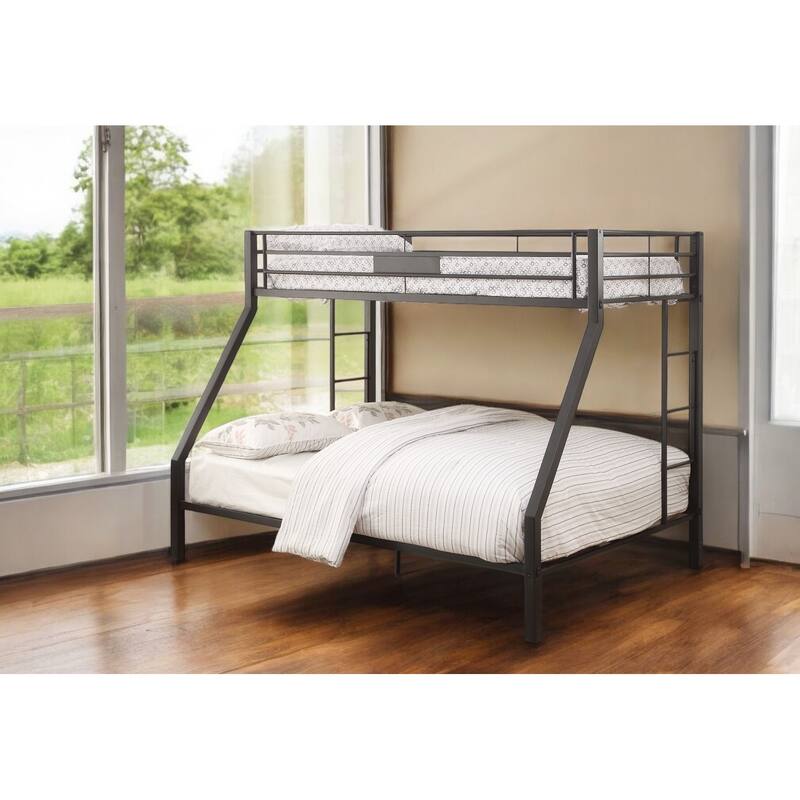 Sandy Black Twin XL/Queen Metal Bunk Bed with Ladder and Guard Rail