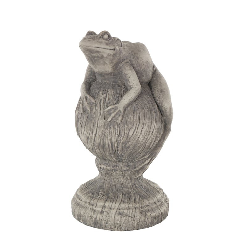 Polystone Frog Textured Sculpture with Round Base - Gray - Roche River Decor - 7"W x 7"L x 14"H
